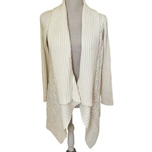 Chico's Cream Wide Ribbed and Cable Knit Waterfall Cardigan Sweater 1(S)